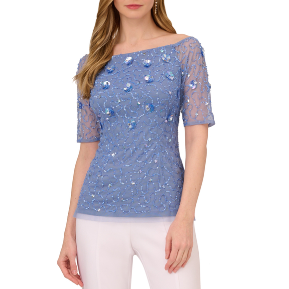 Adrianna Papell French Blue Beaded Top Size 4 - Evening Tops - Picture 1 of 1